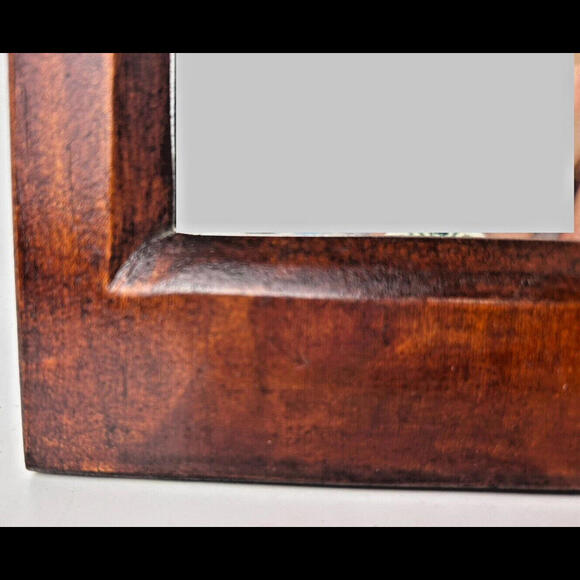 Vintage Wood Mirror Rectangle Arched Crewel Inset Floral Flowers Cottage Farm - Picture 8 of 9